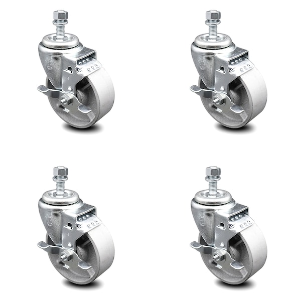 Semi Steel Swvl TS Caster w/RB w/4" Wheel&10mm Stem-4 Swvl w/Top Lck BRK